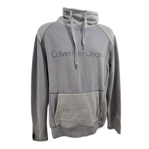 Calvin Klein Jeans Men's L Gray Funnel Neck Pullover Hoodie Sweatshirt